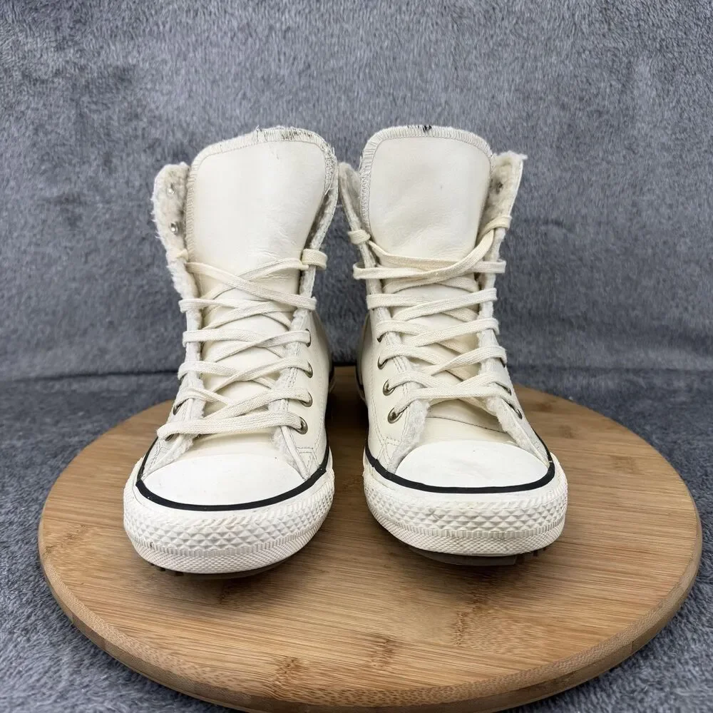 Converse Boots Girls Size 5 White Leather Faux Fur Lined Zip All Star 653389C